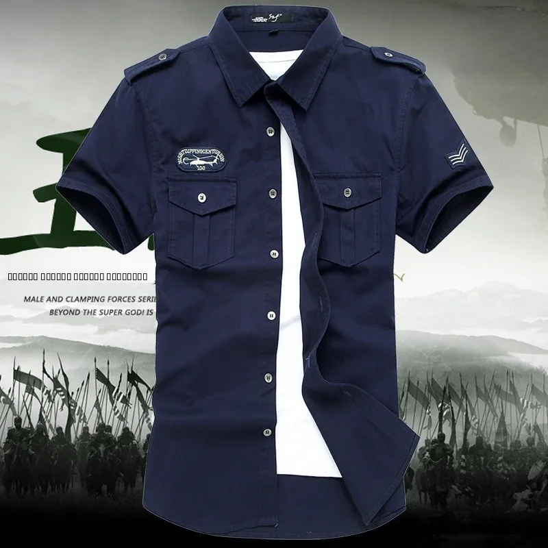 

Summer Men's ort Sve irt Casual Sle Slim Fit Military orm Sle Thin Material Pure Color Square Collar Design