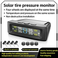 Sistema de supervisión de presión de neumáticos TPMS, sistema de alarma de seguridad para coche, inalámbrico, alimentado por energía Solar/USB, 4 sensores con pantalla Digital a Color