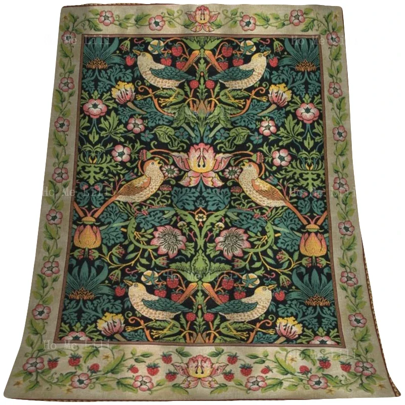 

Medieval Royal Heraldic Insignia And William Morris'S Strawberry Thief Flannel Blanket