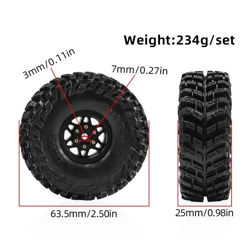 

1.0‘’ Beadlock Climbing Tires Metal Wheel Rim Hub 64x24mm Adapter 7mm for 1/18 1/16 RC Car Crawler Accessories