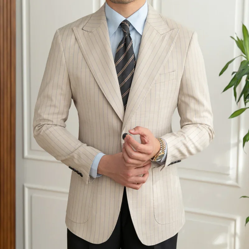 Men Stripe Blazer British Luxury Retro Fall Men Blazer Hombre Mariage Homme Smoking Homme Business Blazer Hombre Gentleman