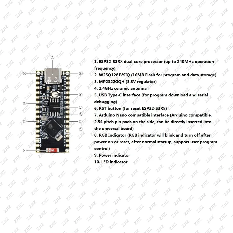 ESP32-S3R8 Papan Pengembangan IoT WiFi Modul Bluetooth Xtensa Dual-Core 8MB Flash Arduino Kompatibel