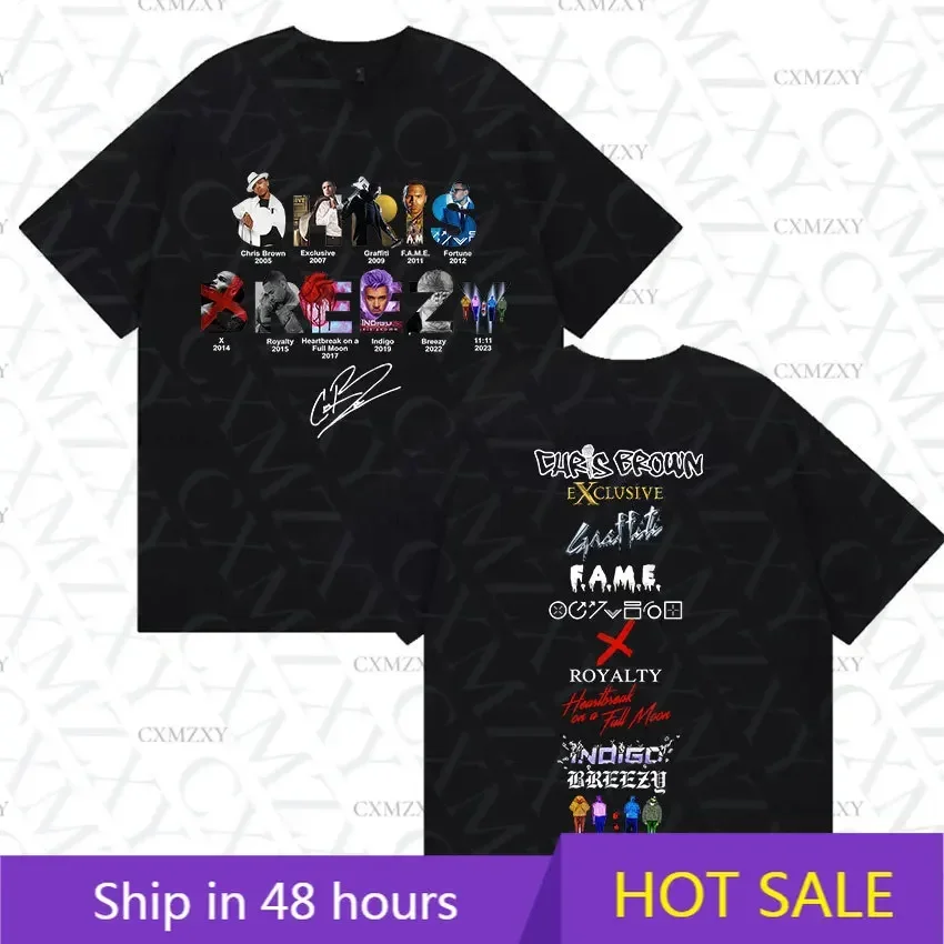Rapper Chris Brown Tour 2025 Album T Shirts Men Hip Hop Gothic Short Sleeve T-shirts Fashion High Quality Cotton Tees Streetwear