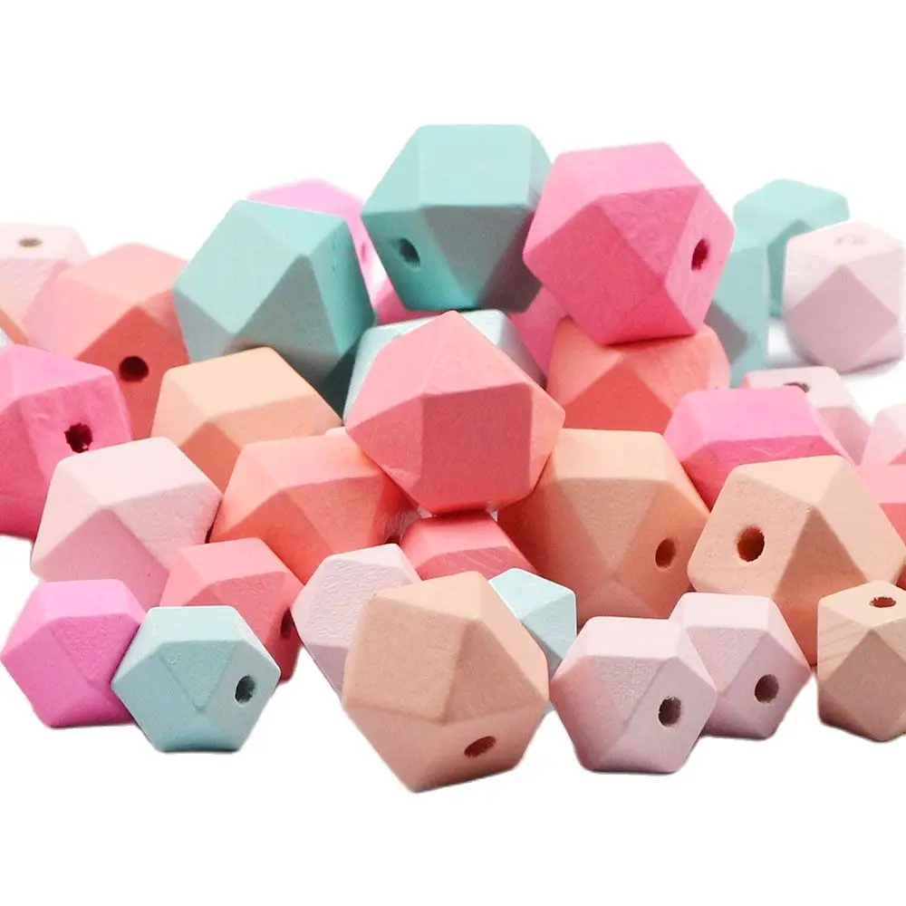 5-30pcs Mixed Color Wood Spacer Beads 15/20MM Octagonal Cube Geometric Faceted Wooden Beads For Jewelry Making DIY Necklace toys