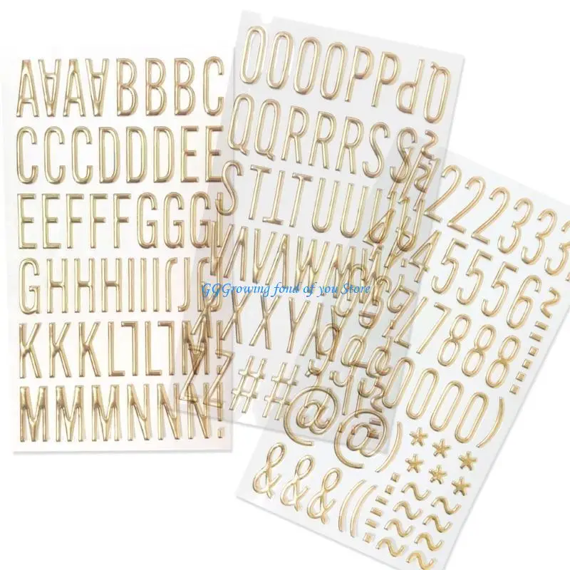 H9EB Numéro lettre métallique Autocollant Gol Gold Sticker Sticker Sticker GRAND LETTER POUR JOURNAL NOTAGE Scrapbooking