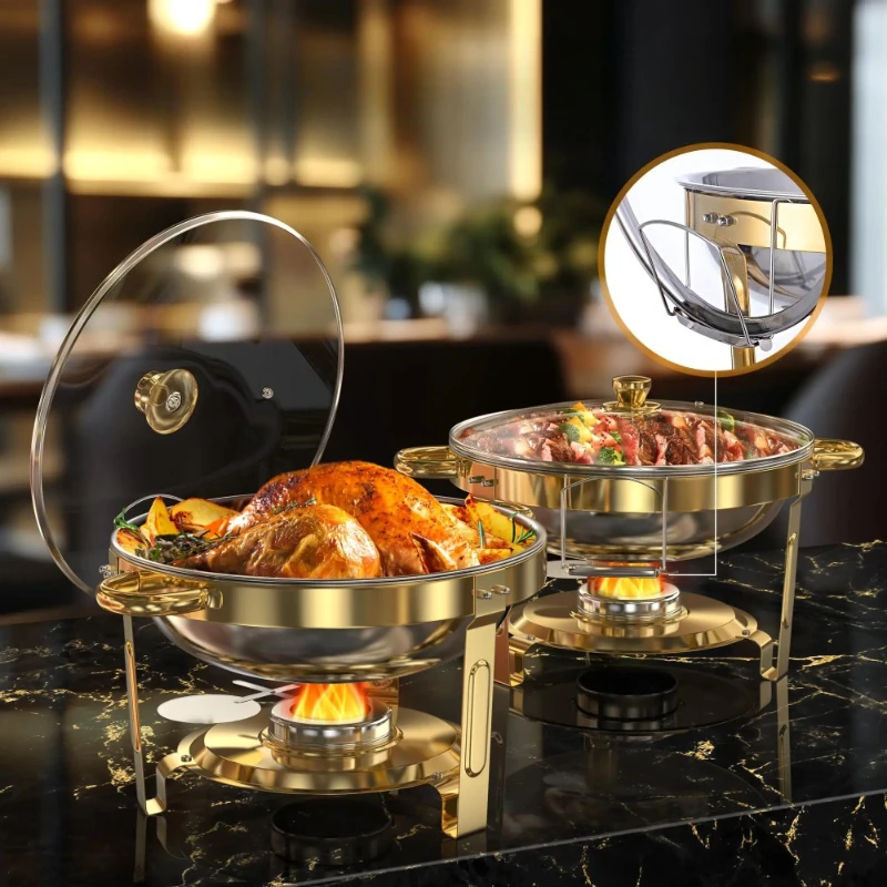 2/4 Pack Chafing Dishes for Buffet 5QT Round Stainless Steel Chafing Dish Set for Home Parties, Christmas Buffet Warmer Set