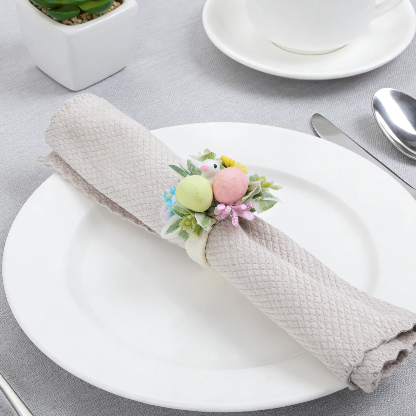 

Набор из 6 пасхальных колец для салфеток: держатели-зайчики из джута в деревенском стиле, кольца-кролики для салфеток, весенние пасхальные украшения для стола