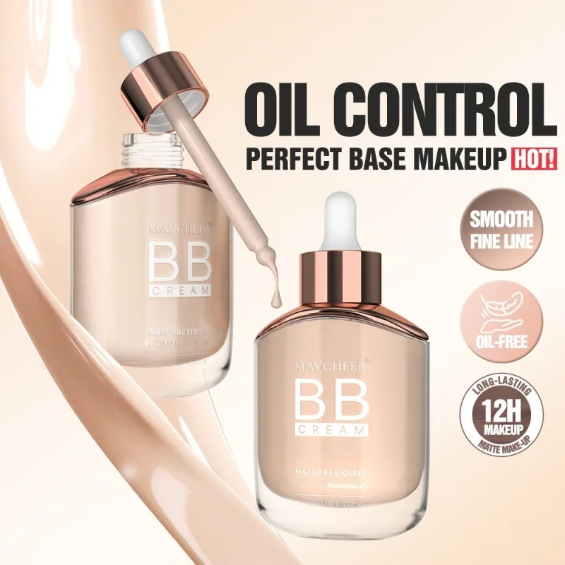 Base líquida fosca natural de 3 cores, à prova d'água, controle de óleo, base líquida de longa duração, creme facial fosco, corretivo