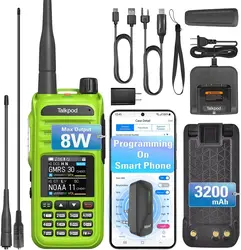 Talkpod A36plus GMRS 8 Watt Dual Band Radio with 3200mAh Type-C Rechargeable Battery, NA-771 Long Antenna(Green)