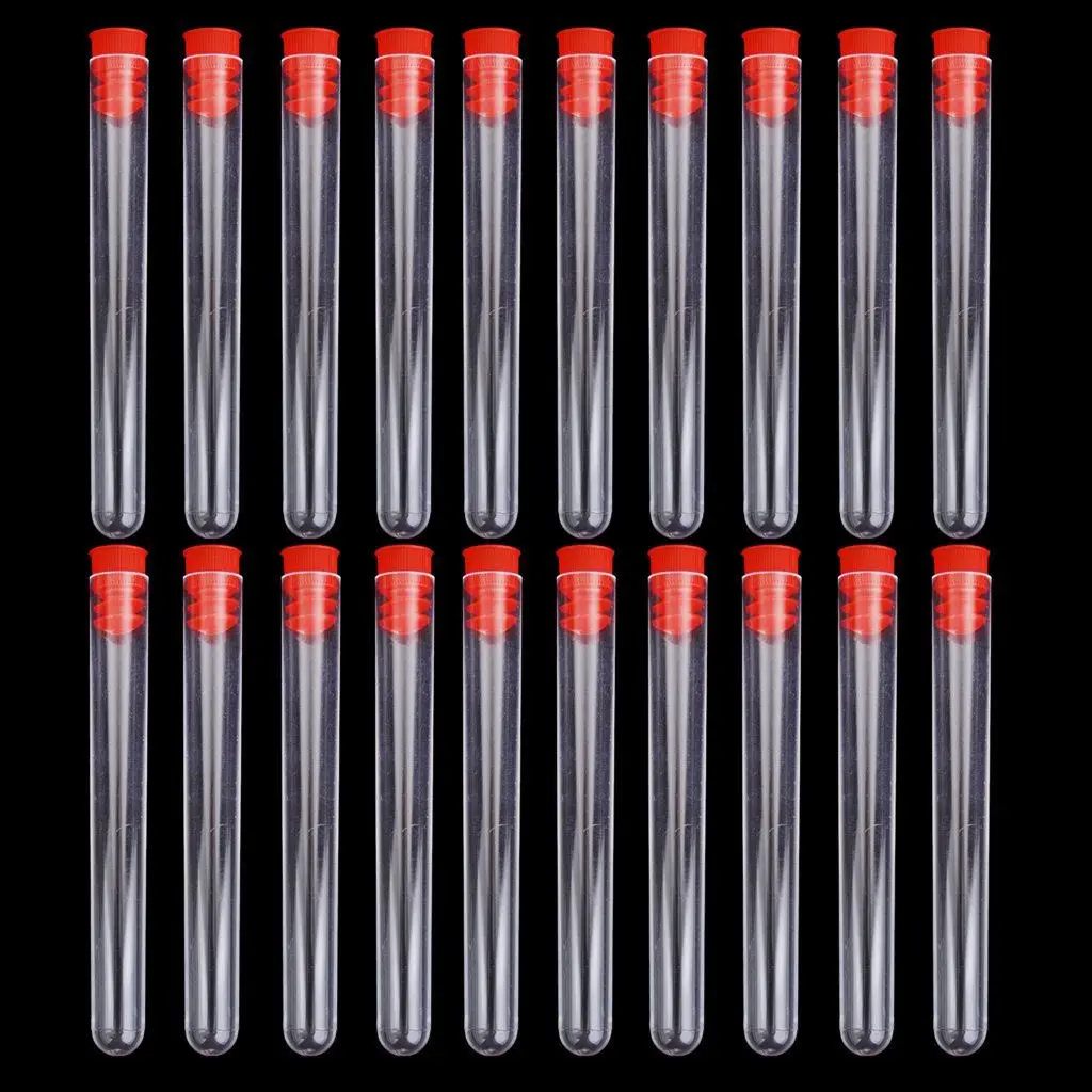 20Pcs 78x13mm Red Plastic Test Tubes Round Bottom Screw Cap Leakproof Chemically Resistant for Laboratory Testing Food Craft