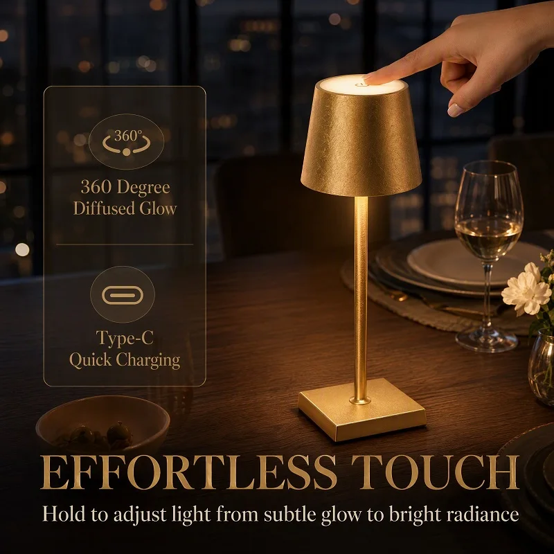 Crackle Shade Cordless LED Desk Lamp Metal Bedside Light with Square Base Long-Lasting Battery Usb Rechargeable Table Lamp Wireless Touch 3 Color Desktop Night Light for Bar Restaurant Creative Ambient Light Decor