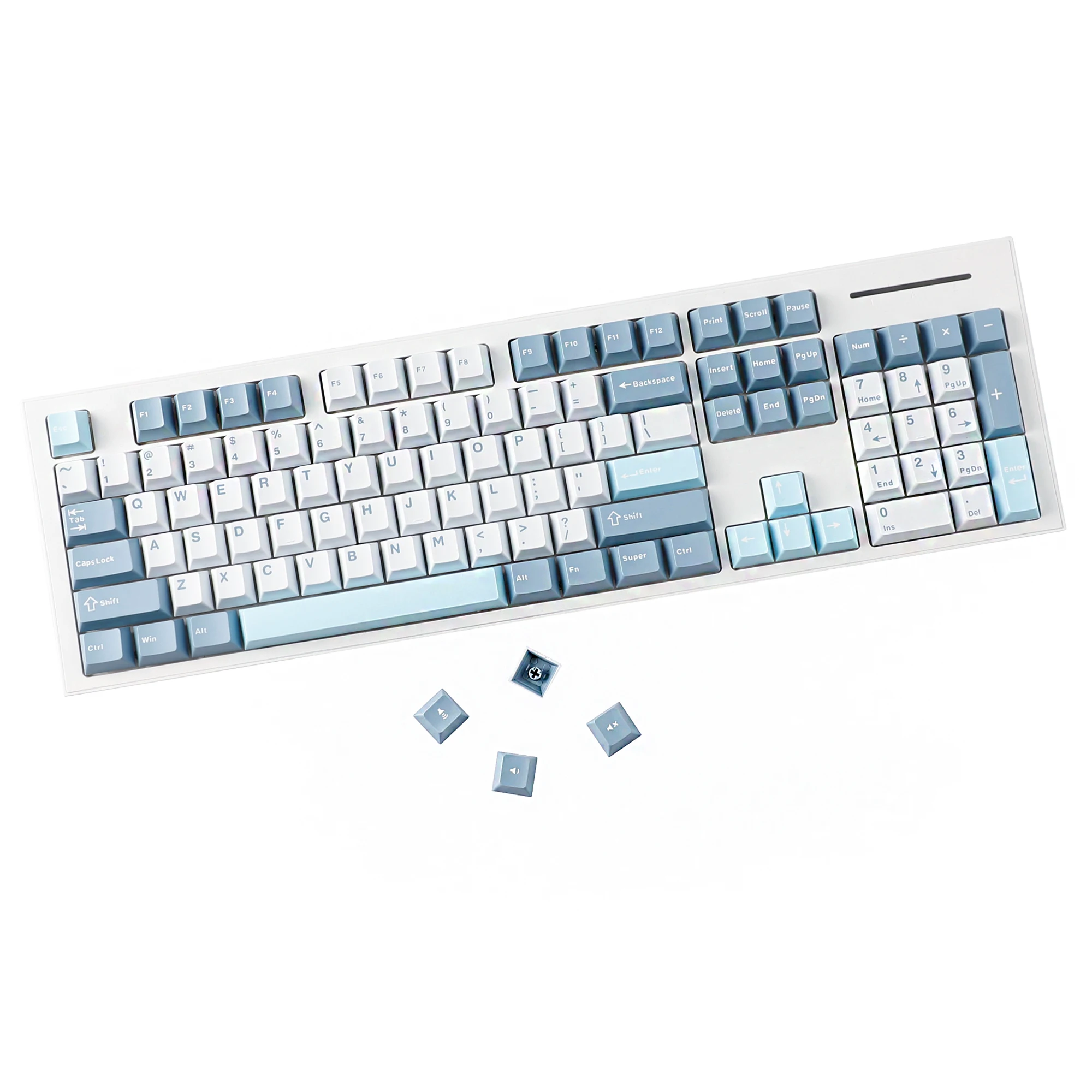 YMDK 126 Keys Cloud Lake White Blue Color Matching Double Shot Cherry Profile PBT Keycaps for Mx Mechanical Keyboard