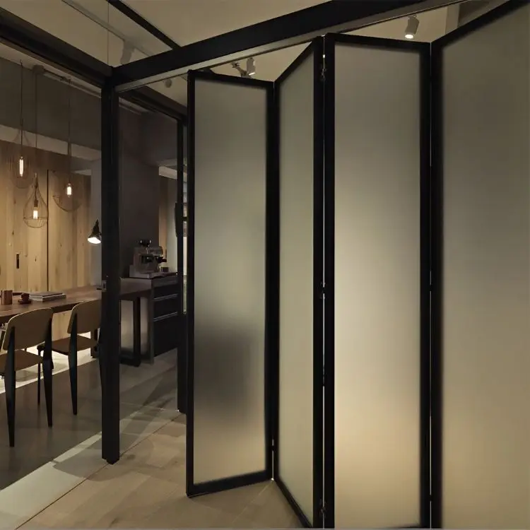 Household Hidden Track Folding Door Save Space Aluminum Frame Anti Peep Glass Accordion Folding Doors Soundproof Fold Able Doors