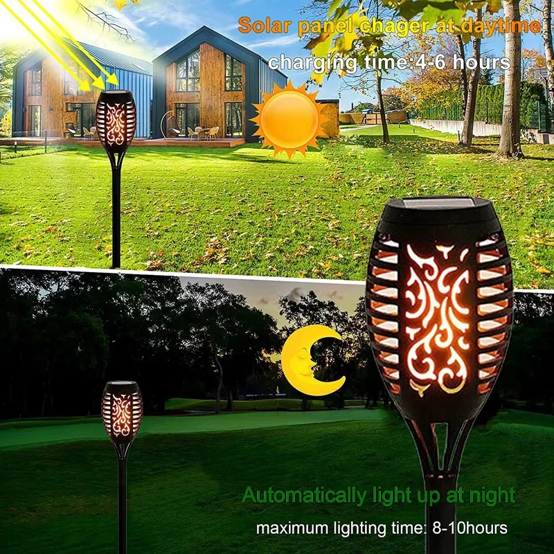 Imagem -03 - Impermeável ao ar Livre Solar Flame Lights Lâmpada Cintilante Decoração do Jardim Iluminação Tocha Path Decorações 12 Led Pcs