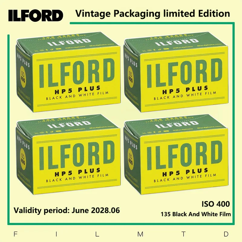 ILFORD HP5 PLUS 400 135 فيلم أبيض وأسود 1-10 لفات لكاميرا فيلم Kodak Fujifilm إصدار عتيق (متوافقة - 2028)