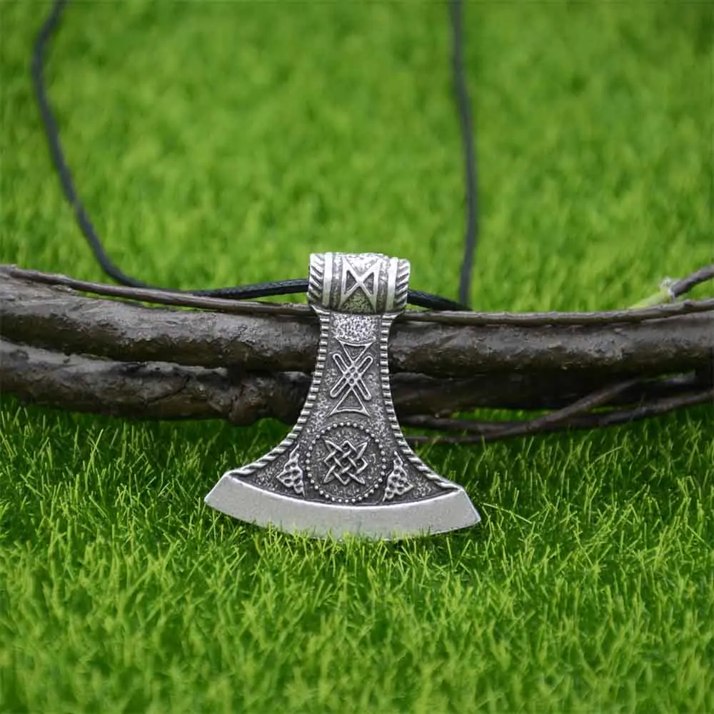 Slavic Perun Axe Kolovrat Pendant Runic Rune ALGIZ Talisman Pagan Scandinavian Viking Necklace Amulet