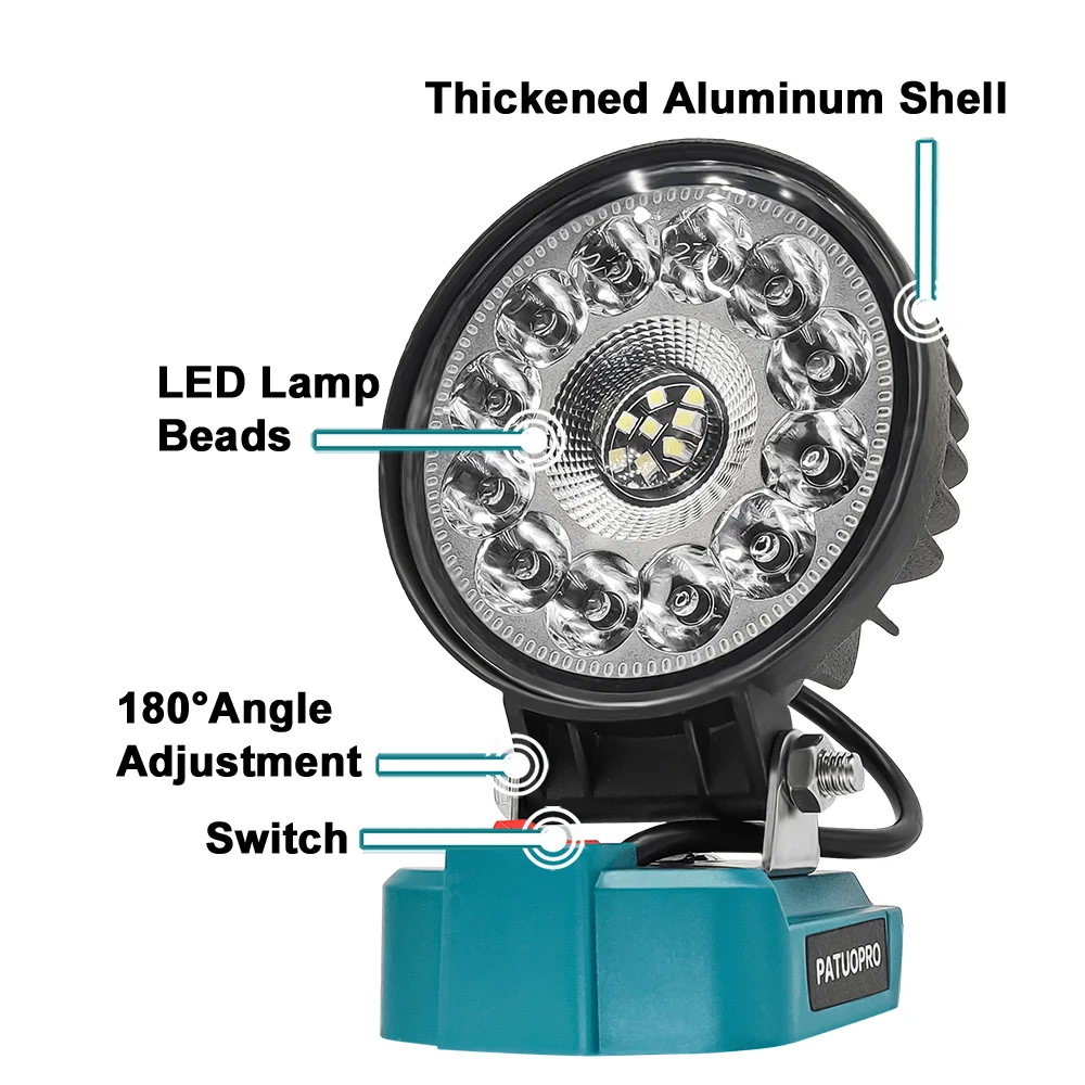 Cordless LED Work Lights Portable Jobsite Light Spotlight Lamp Flood Light Flashlight For Makita 18v Battery (No Battery)