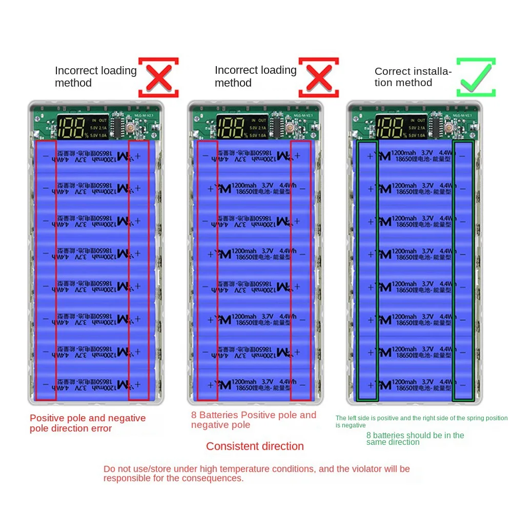 18650 แบตเตอรี่ Power Bank กรณีจอแสดงผล LCD รองรับ 20000MAh จอแสดงผล LCD สําหรับ 8X18650 แบตเตอรี่ DIY Powerbank กรณี (สีดํา)