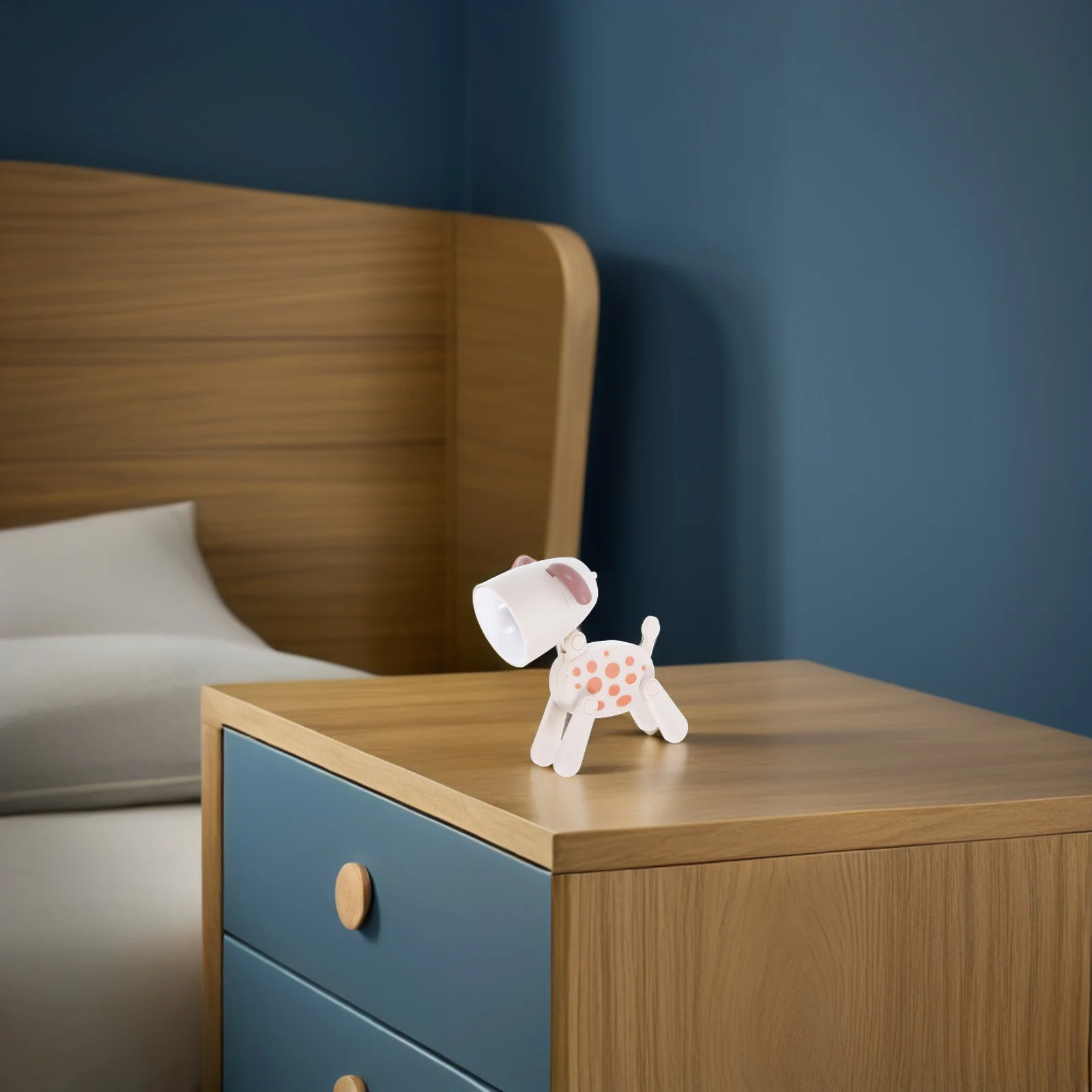 Mini luz nocturna Led en forma de perro, escritorio plegable para dormitorio, habitación de guardería, lámpara de mesa de animales Beige, lámpara Led de dibujos animados para