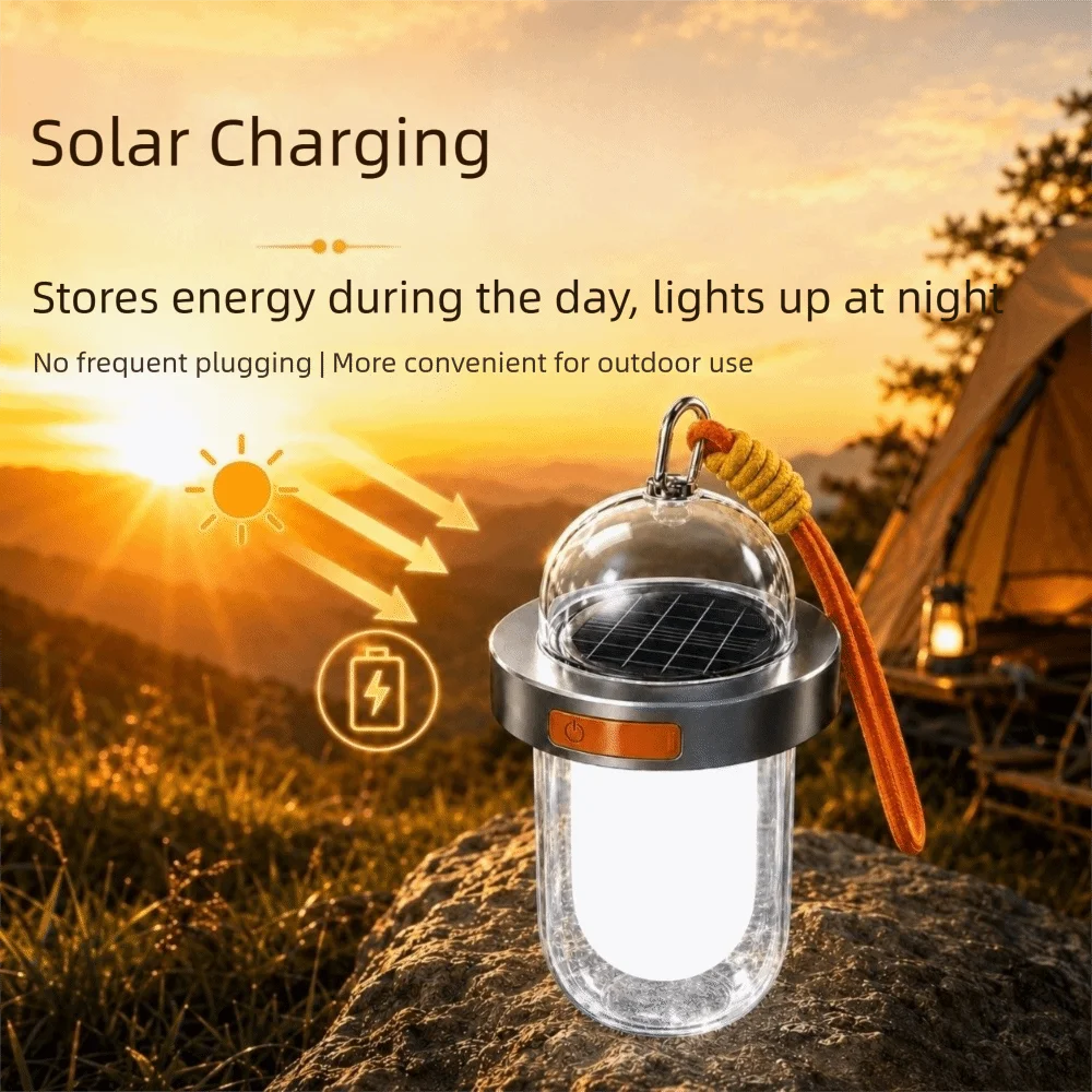 Rechargeable LED Solar Camping Lantern Waterproof Dimmable Solar Powered Lantern Long-Lasting Multiple Light Sources