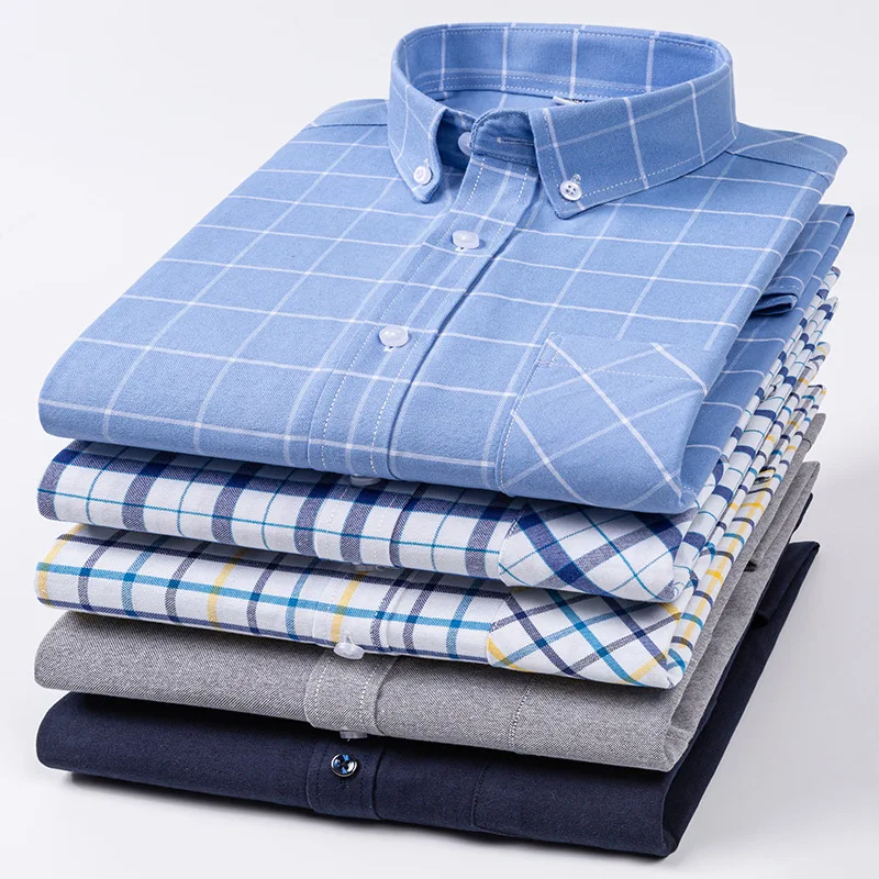 Men's Casual Shirt Cotton Oxford Plaid Strips Solid Color Long Sleeve Buttons Regular Version Business Casual Dress Shirt Men's