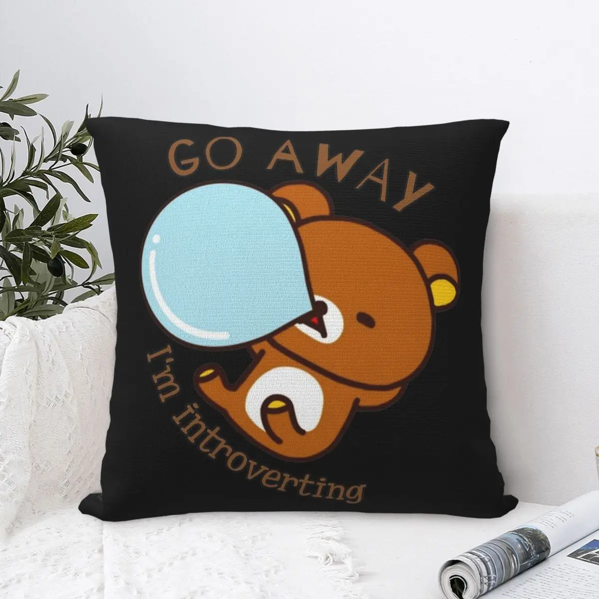 Rilakkuma Introvert Pillowcases Polyester Sofa Cushion Case Creative Throw Pillow Case 45*45