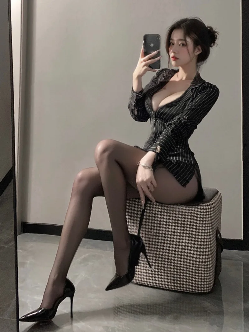 

Exotic summer fashion women's clothing new long sleeved sexy striped secretary professional uniform slim fit lapel shirt BSEL