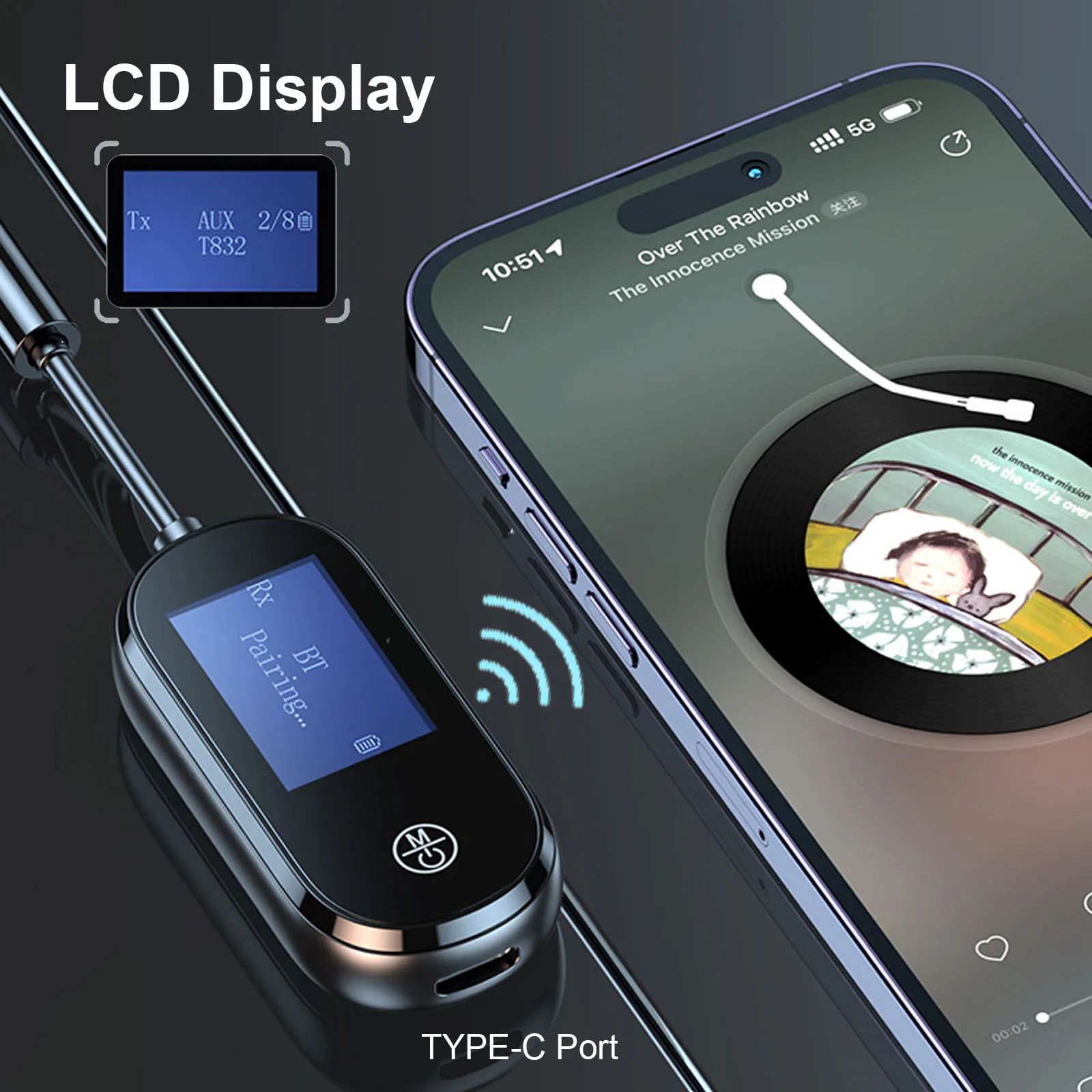 Bluetooth 5.4 Receiver 2 In 1 Transmitter Lcd Display Aux Bluetooth Car Adapter Wireless Audio Transmitter for TV Speakers