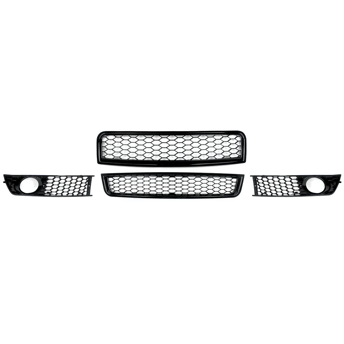 Grille supérieure et inférieure avant et antibrouillard, maille en accent d\'abeille, accessoires de filet, noir, style RS, Audi A4 Gods 2002-05,