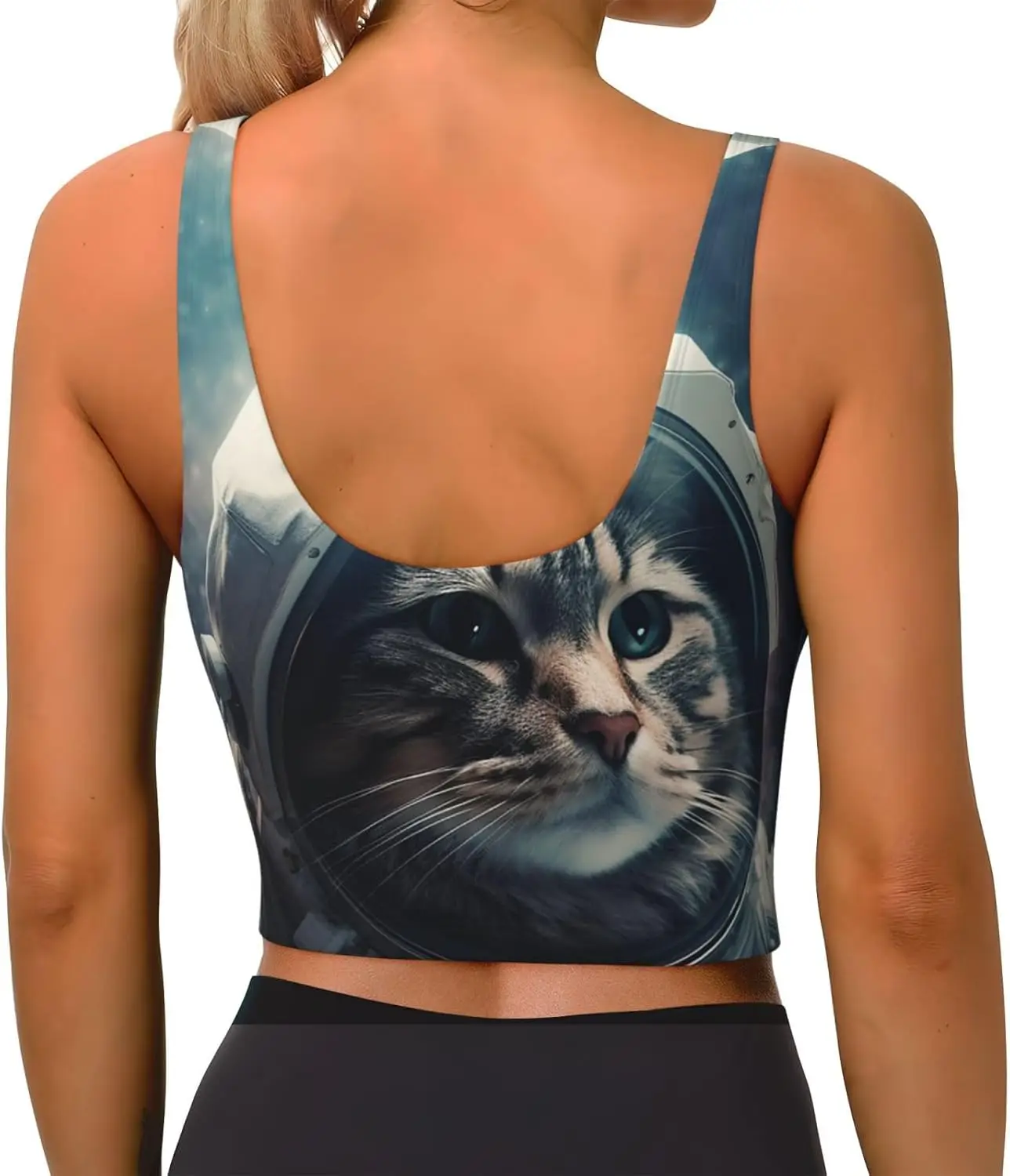 Спортивные бюстгальтеры для женщин, съемные женские майки с U-образной спинкой, астронавт, кот в космосе, забавные тренировочные бюстгальтеры с принтом для йоги
