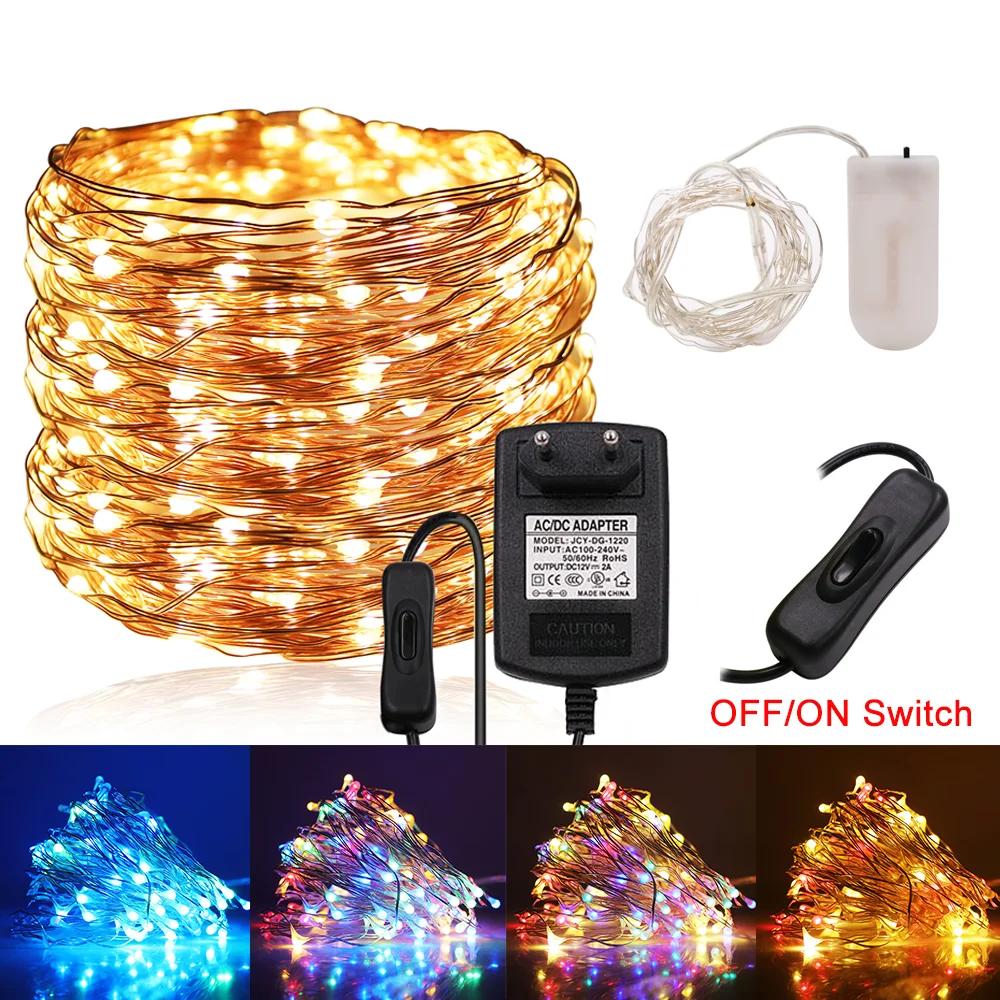 10M 20M 50M Copper Wire Christmas Garland Lights Battery Powered Led String Fairy Light Waterproof Outdoor Wedding Party Decor