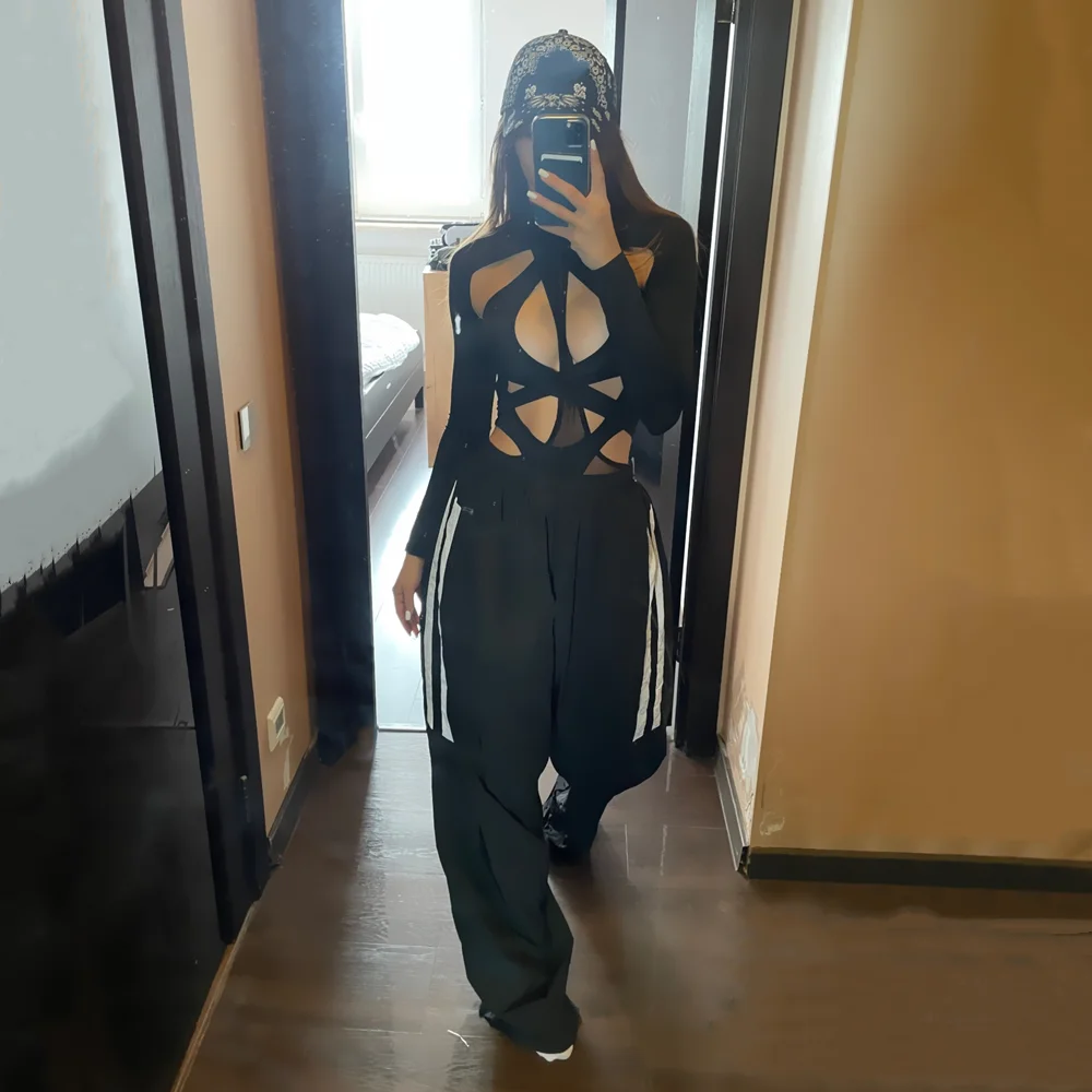 Sexy See Through Bodysuit Lingerie Women Backless Hollow Out Rave Festival Outfit Sheer Mesh Long Sleeve Bodycon Tops Streetwear