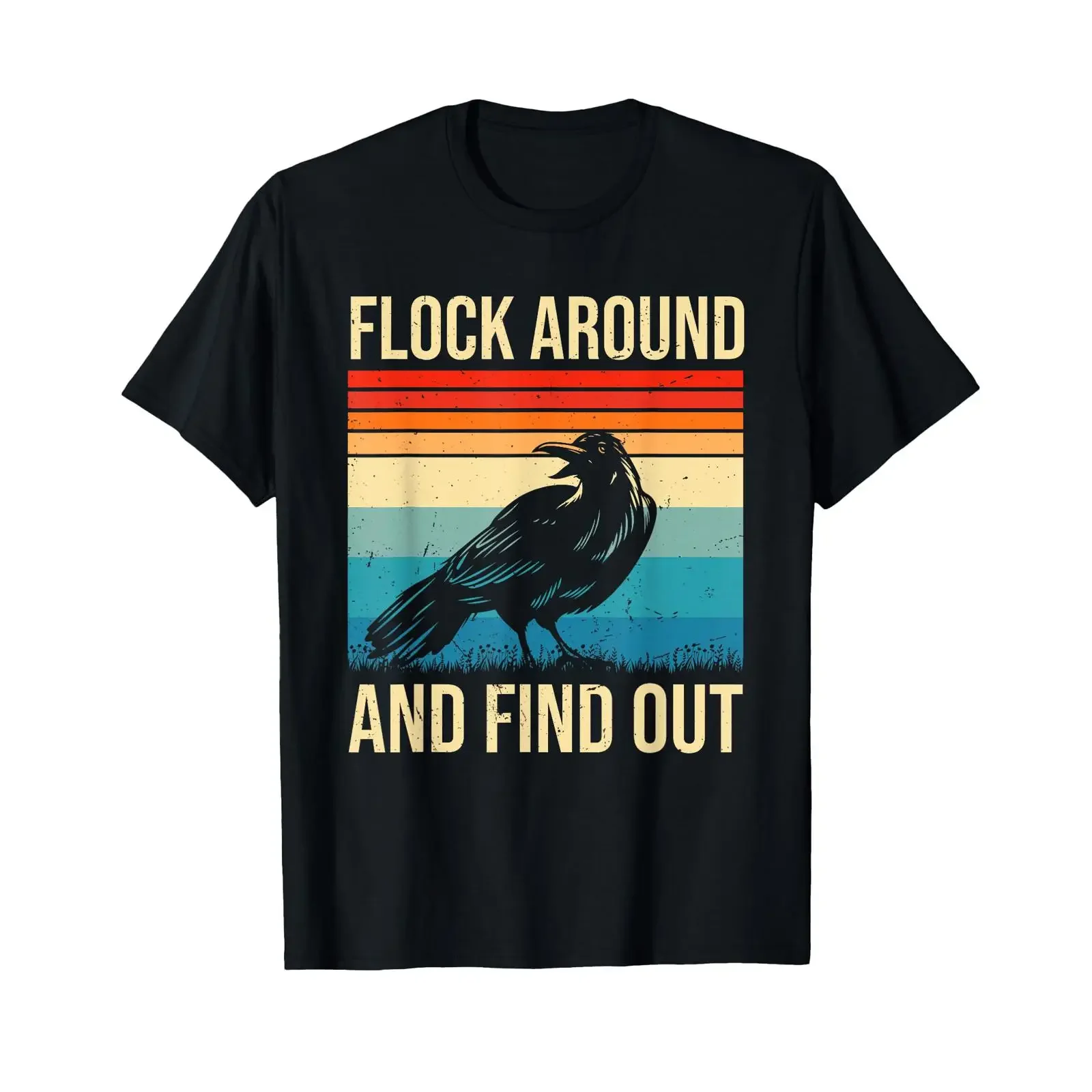 Flock Around And Find Out Funny Crow Raven Vintage T Shirt vintage Washed Comfortable homme Versatile graphic