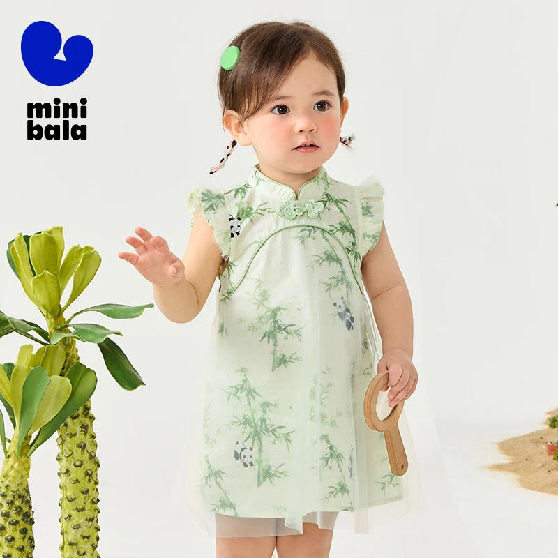 

Mini Bala New Chinese Style Cheongsam Dress Baby Girl Summer Birthday Outfit for 1-Year-Old