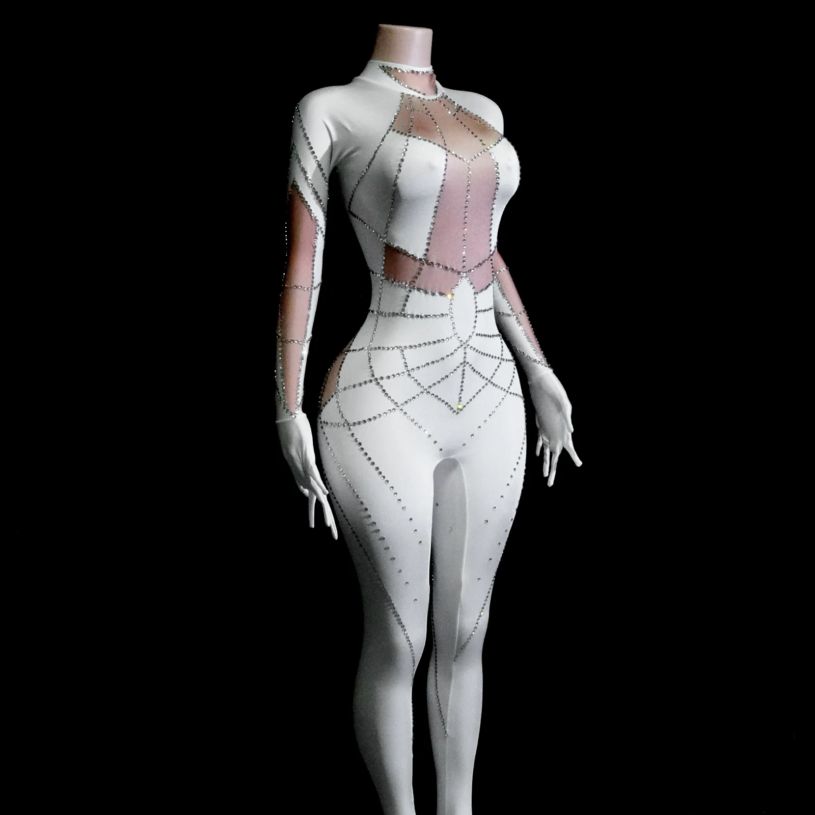 

Women Pole Dance Nightclub Stage Wear Performance Rave Festival Drag Queen Romper Stunning Silver Orange Rhinestone Jumpsuits