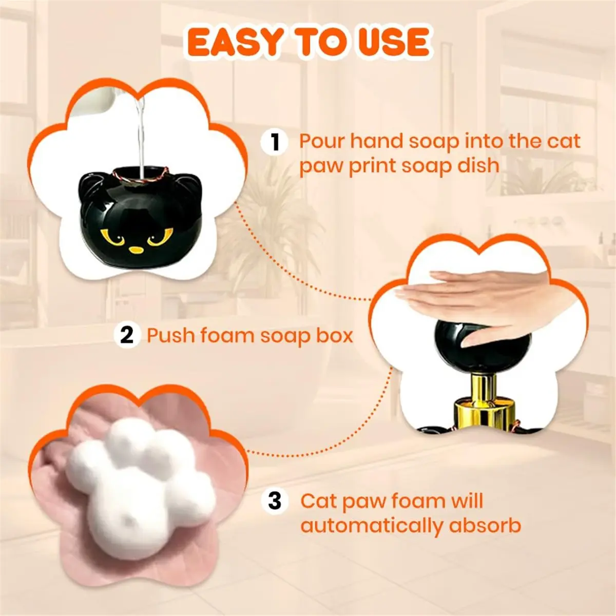 Cute Cat Foam Soap Dispenser, Cat Foaming Pump Bottle Creates Claw Shaped Foam, Cat Claw Flower Foaming Soap Pumps