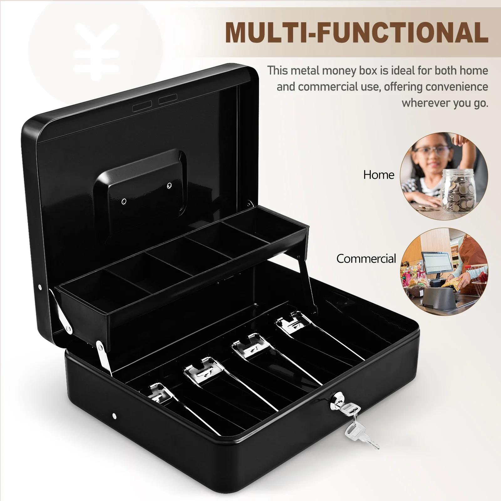 Large Capacity Cash Drawer Safe Portable Metal Cashier Box for Store Fronts Personal Use and Business Money Management