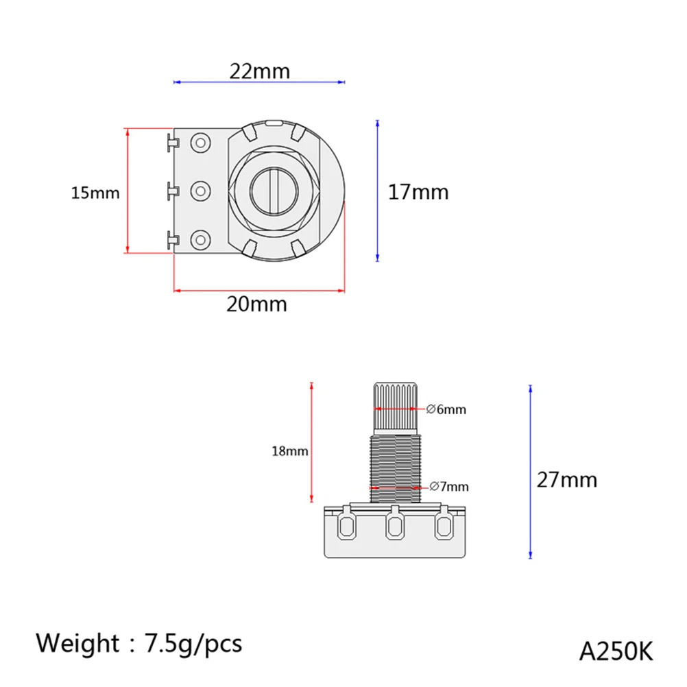 

A250K Ohm Mini Control Potentiometer Volume Knob Round Audio Guitar Tone Replacement Parts Electric Instrument
