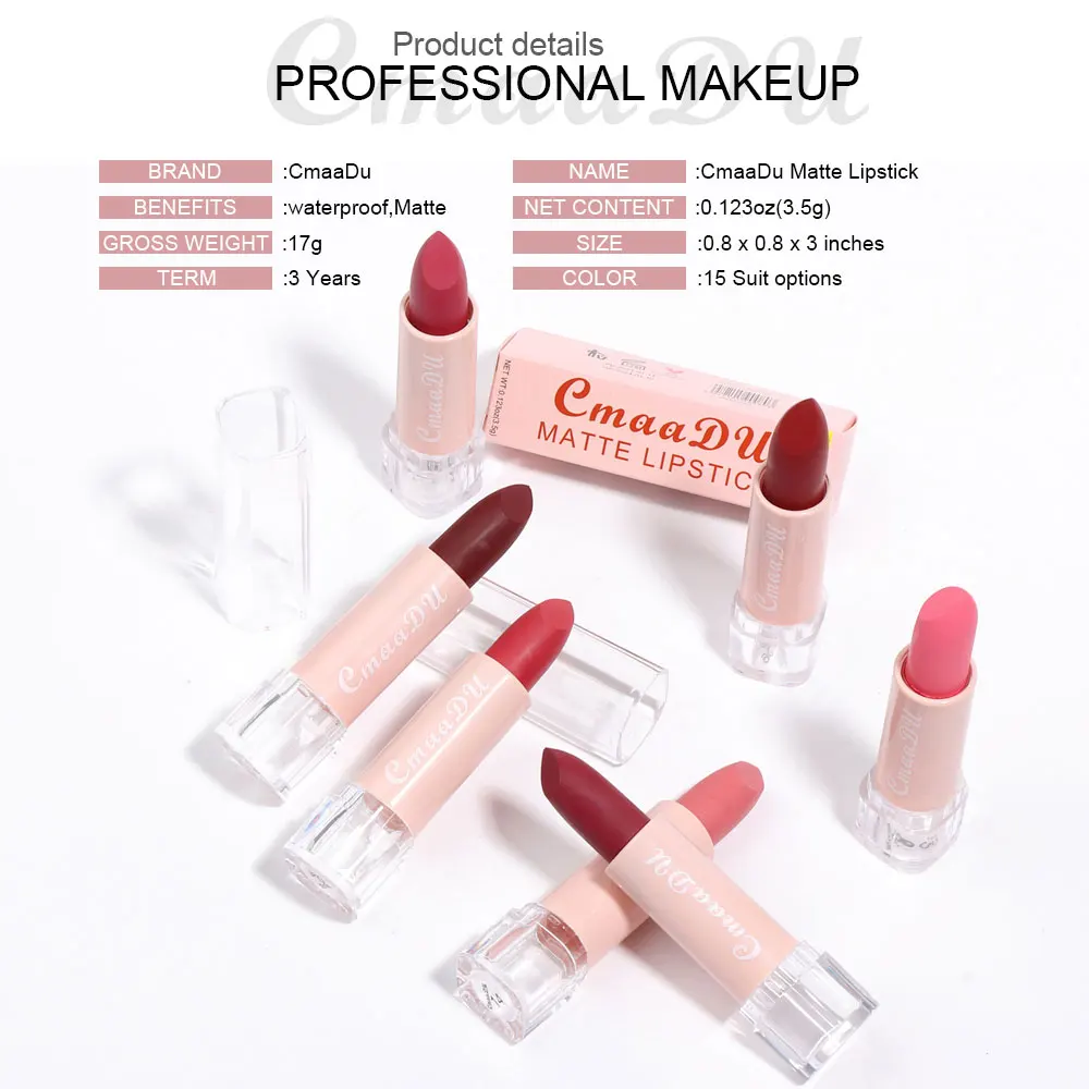 15 Farben Samt-Matt-Lippenstift, langanhaltend, nicht abfärbend, wasserfest, feuchtigkeitsspendend, Lipgloss, modische klassische Farbtöne, tägliches Make-up – Detail 5