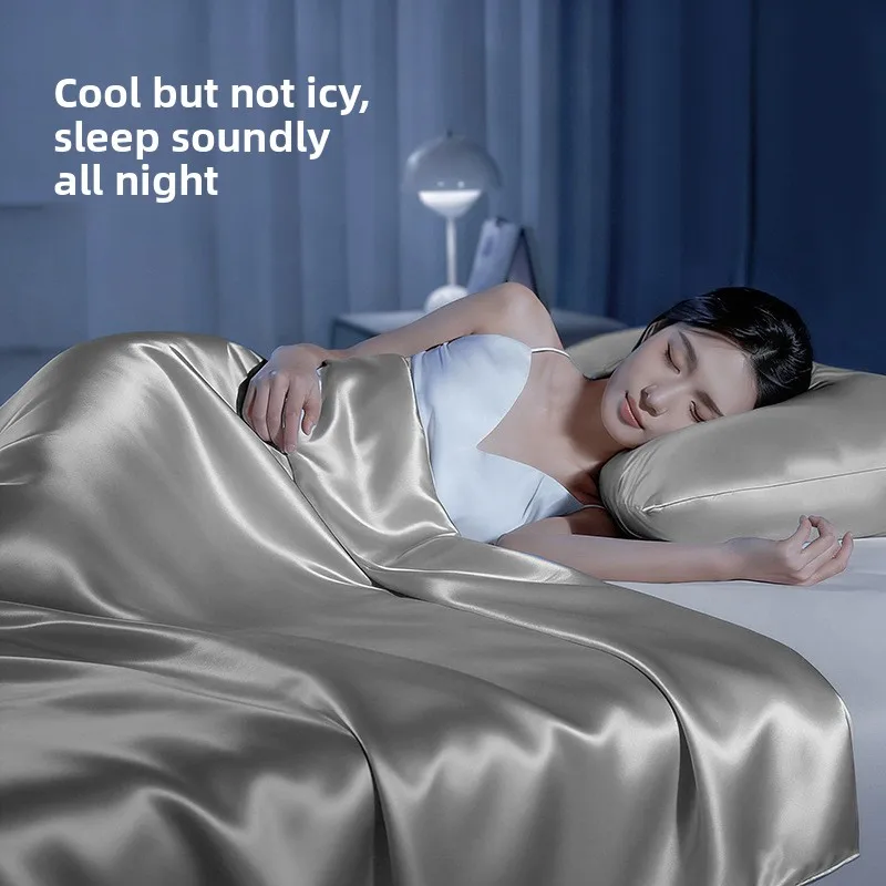 2026 Ice Silk Summer Quilt 4 Pcs Set Silk Cool Feeling Air Conditioned Quilt Breathable Moisture Absorbent Washable Thin Quilt