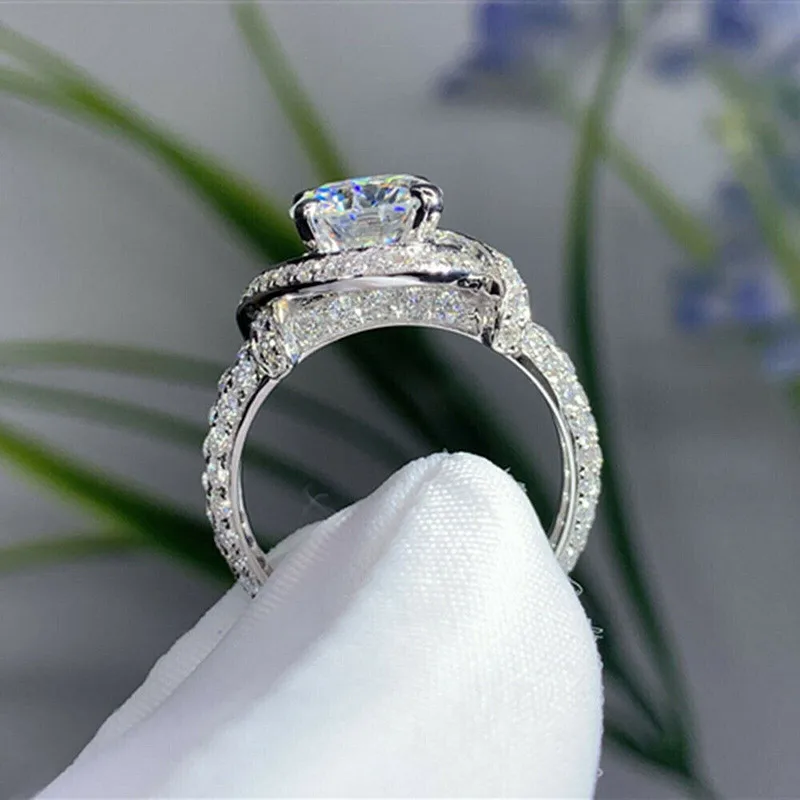 925 Sterling Silver Rings Full Paved Cubic Zirconia Luxury Engagement Wedding Rings Anniversary Party Elegant Female Jewelry