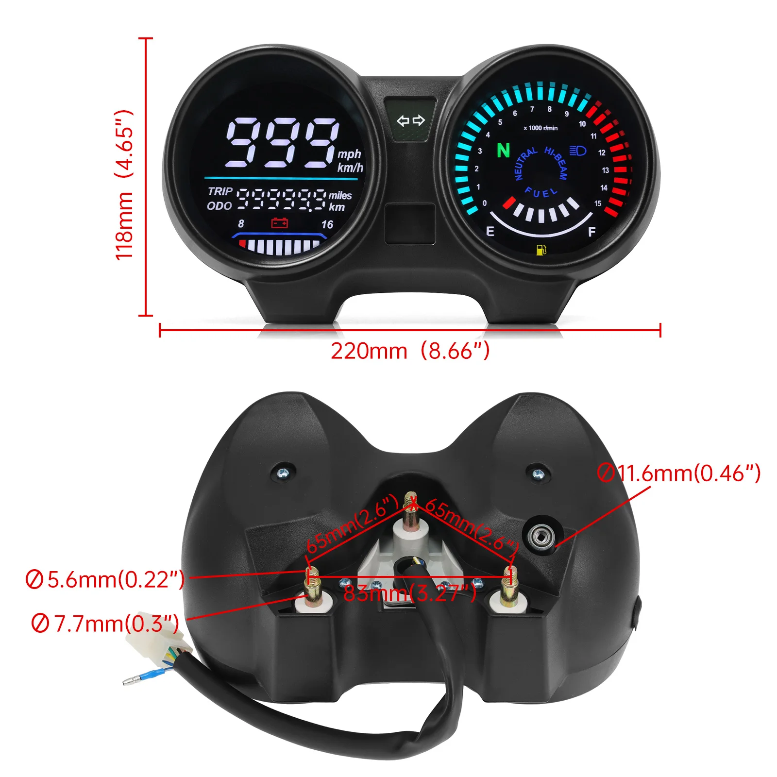 Universal Digital Meter Board For Motorcycle LCD Speedometer Tachometer Waterproof Instrument Cluster Indicator For Suzuki GN125