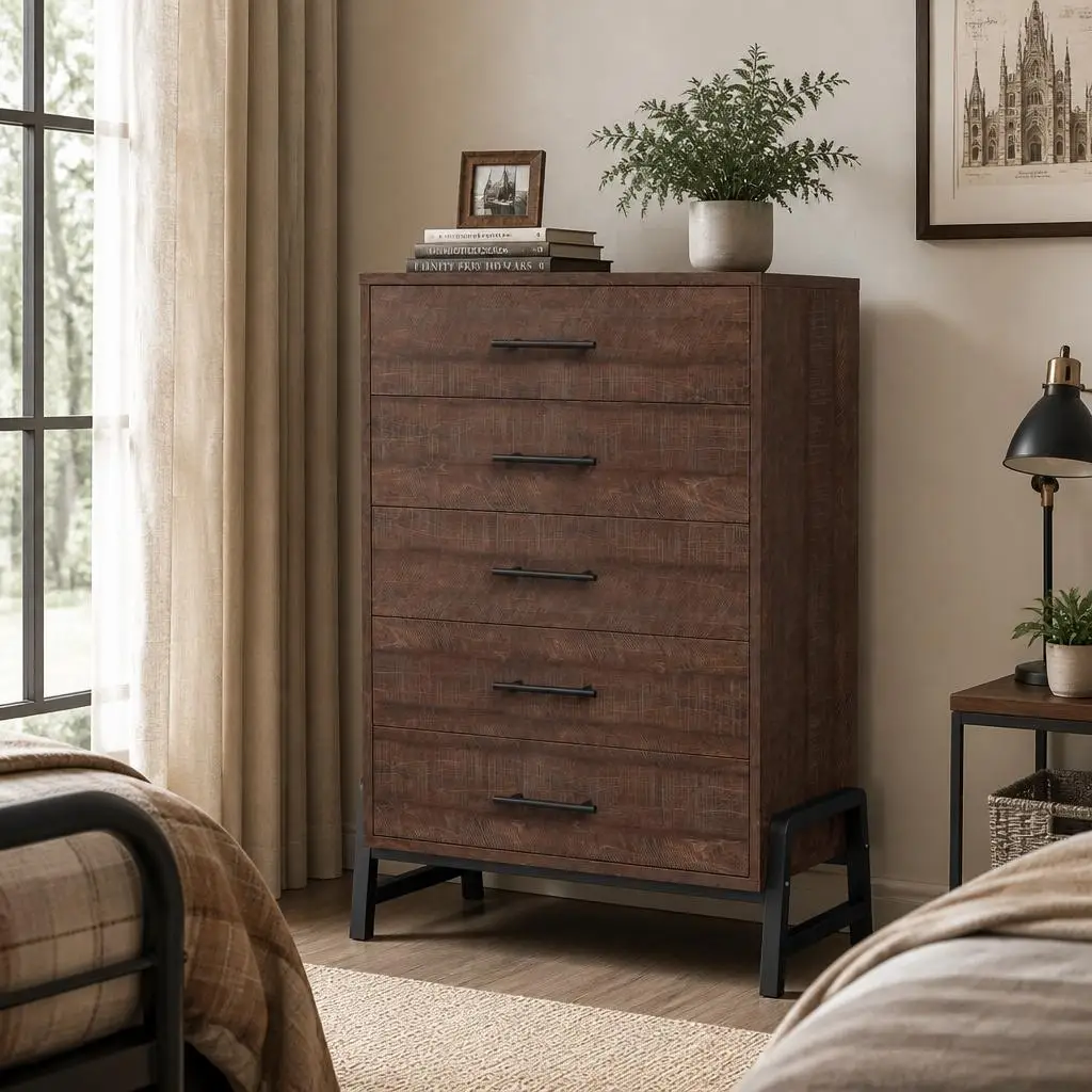 GarveeLife Spacious Multi-Drawer Entryway Storage Cabinet – Tall Freestanding Wooden Organizer with 6 Drawers, Modern Oak Finish, Sturdy Legs, Compact Design, Large Capacity – Ideal for Bedroom, Hallway, or Living Room