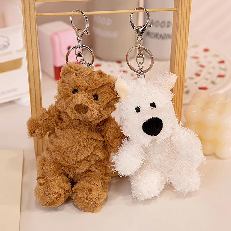 Cartoon Fluffy West Highland Dog Bear Doll Plush Toys Pendants Keychain Girls Presents For Backpack Bag Decor