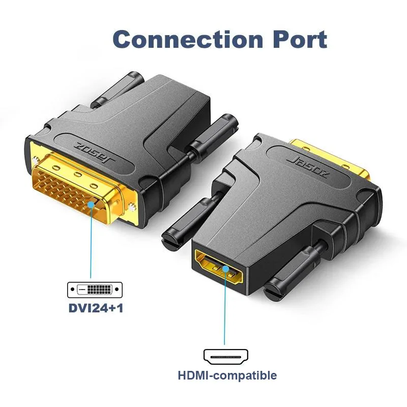 Jasoz DVI to HDMI Adapter Bi-Directional HDMI  Female to DVI-D 24+1 Male Cable Converter for HDTV Projector PS4 TV Box Monitor