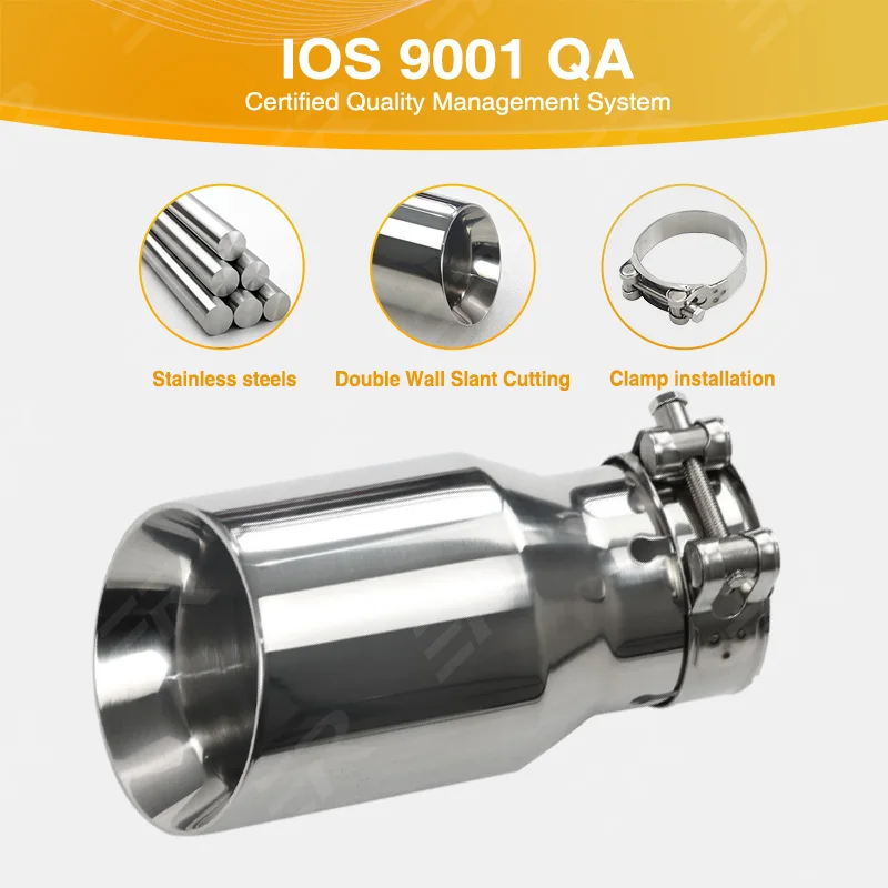 ER PERFORMANCE Double Layer Slant Car Stainless Steel Auto Muffler Exhaust Tips Universal
