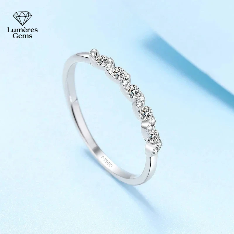 

Classic Fine Jewelry Excellent Rings Wave PT950 Platinum VVS1 D Color 0.198 CT Moissanite Diamond Sparkling Women Wedding Gift