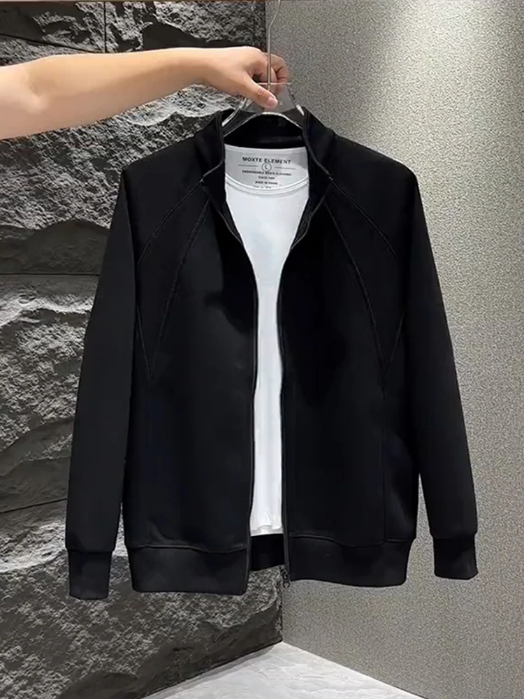 

Мужская модная однотонная толстовка на молнии с воротником-стойкой, повседневная верхняя одежда, осенняя новинка, свободный крой
