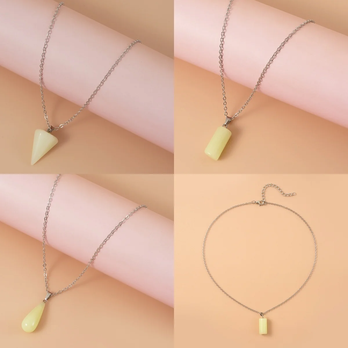 New Trendy Arrow Water Drop Heart Cross Hollow Night Light Shaped Pendant Necklace Unisex Party Jewelry Gift