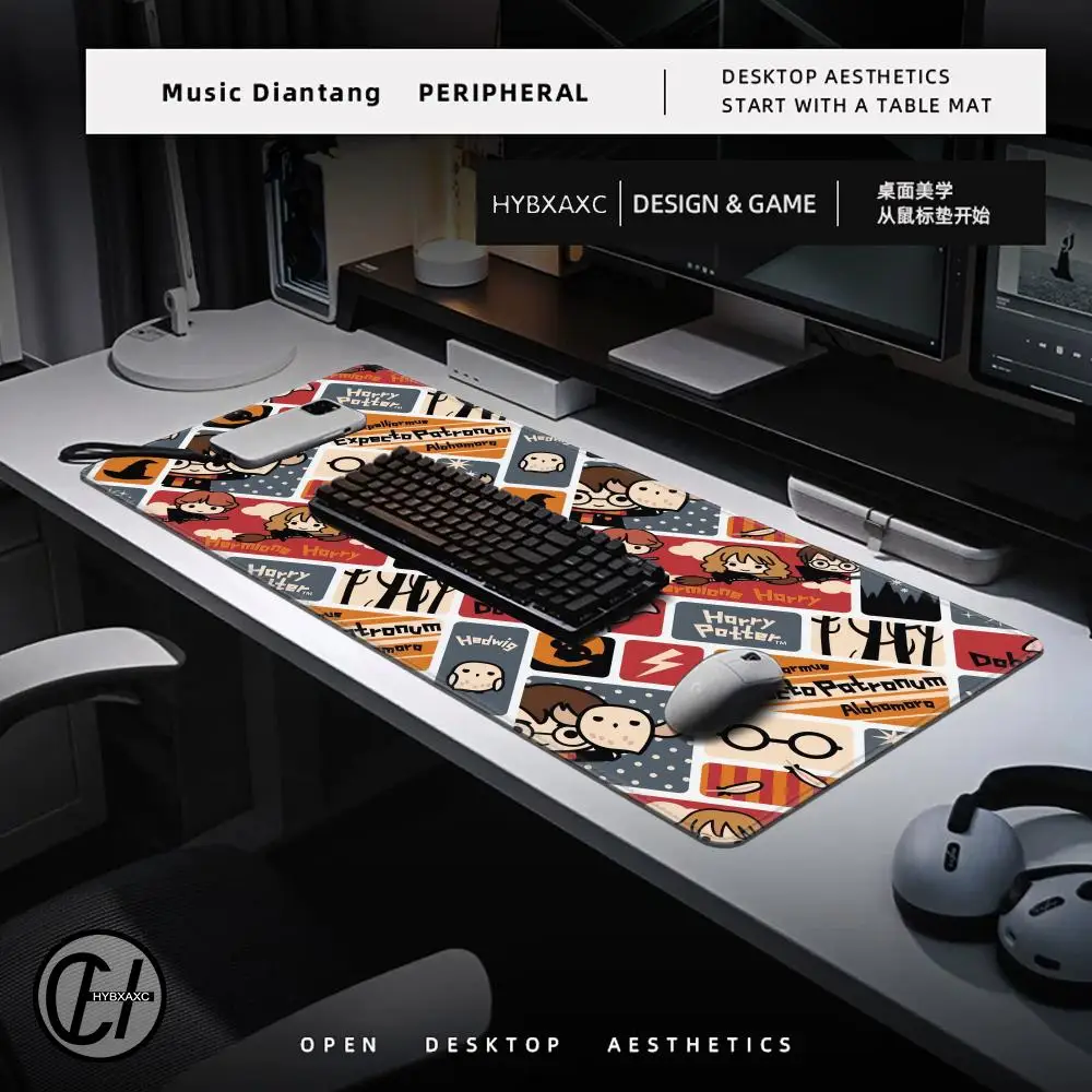 Wand-P-potters Ring Mousepad HD Printing Computer Gamers Locking Edge Non-slip Mouse Pad XXL90x40cm-Harrys Keyboard PC Desk Pad